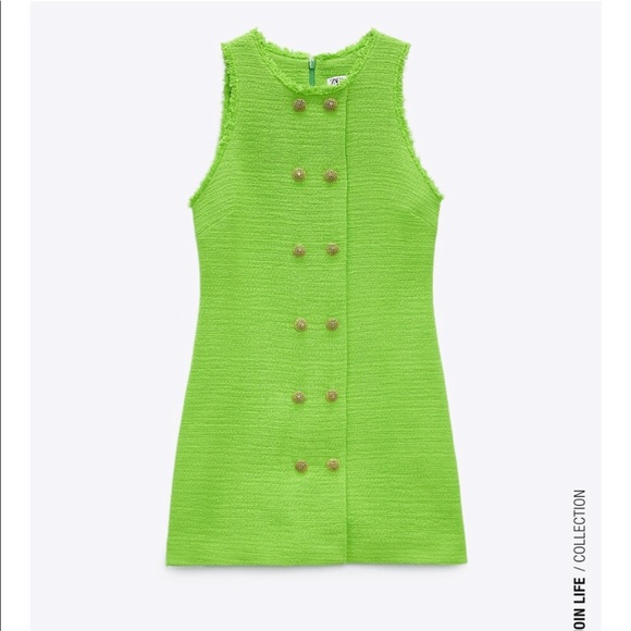 Zara Lime Green Tweed Dress - Picture 6 of 10